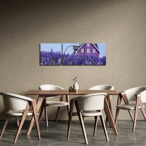 Obraz levanduľového poľa (s hodinami) (90x30 cm)