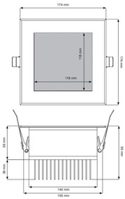 Svetlo do parnej sauny LED RGB 18W farebné 174 x 174 mm
