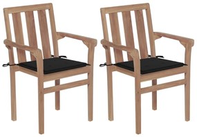 Záhradné stoličky 2 ks čierne podložky teakový masív