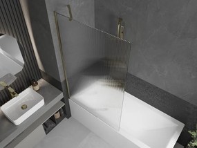 Mexen Next, vaňová zástena 1-krídlová 100 x 150 cm, fixné krídlo, 6 mm sklo s pruhmi, zlatý lesklý profil, 895-100-000-00-09-50