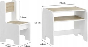 Detský set stolík a 2 stoličky s úložnou policou - sonoma + biela