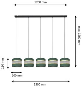 Luster na lanku HELEN 5xE27/15W/230V zelená/zlatá