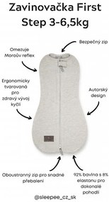 Zavinovačka Sleepee First Step Swaddle s čiapočkou zadarmo svetlosivá