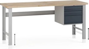 Výškovo nastaviteľný dielenský stôl G7, buková škárovka, 2000 x 800 x 840-1040 mm, 1x kontajner, 3 zásuvky, grafit
