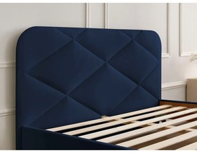 Tmavomodrá čalúnená dvojlôžková posteľ s roštom 140x190 cm Prune – Bobochic Paris