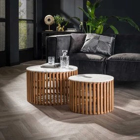 Konferenčný stôl 28-47 Sunset Ø65 a Ø50cm Mramor/Mango drevo  - Komfort-nábytok