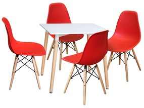 idea Jedálenský stôl 80x80 UNO biely + 4 stoličky UNO červené