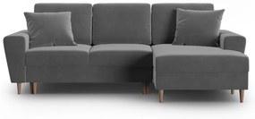 Svetlosivá zamatová rozkladacia/s úložným priestorom rohová pohovka (pravý roh/s leňoškou) Kyoto – Cosmopolitan Design