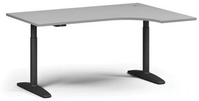 Výškovo nastaviteľný stôl OBOL, elektrický, 675-1325 mm, rohový pravý, doska 1600x1200 mm, čierna zaoblená podnož, sivá