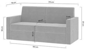 Pohovka Elegantia 175 cm ku sklápacej posteli 140 cm - sivý zamat Monolith 85