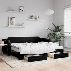 Rozkladacia denná posteľ so zásuvkami čierna 100x200 cm látka 3197695