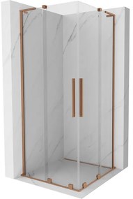 Mexen Velar L Duo, sprchový kút s posuvnými dverami 90 x 90 cm, 8mm číre sklo, medená matná, 871-090-090-02-03-65