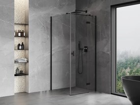 Mexen Mist H T, sprchový kút s výklopnými dverami pravý 75 x 75 cm, číre sklo, čierny profil, 8A5T-075-075-70-00-P