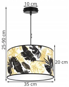 Závesné svietidlo GOLD FLOWERS, 1x biele textilné tienidlo s kvetinovým vzorom, (výber z 2 farieb konštrukcie), (fi 35cm)