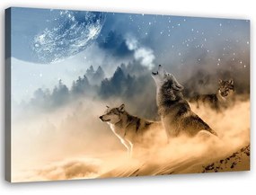 Obraz na plátně Vlk v mlze Lesní příroda - 100x70 cm