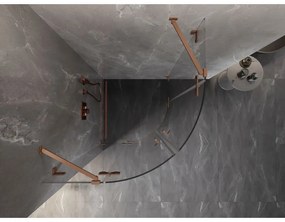Mexen Lunar, polkruhový výklopný sprchový kút 90 x 90 cm, 8mm číre sklo, profil medená matná, 833-090L-090P-65-00