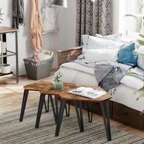 Sada 3 ks odkladacích stolíkov ELDUR, hnedá/čierna