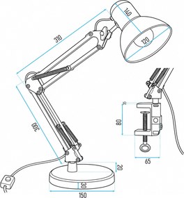 Toolight Toolight, JNH042-1TD, stolná lampa s nastaviteľným ramenom, kresliarsky štýl, 1× E27, čierna, OSW-56233