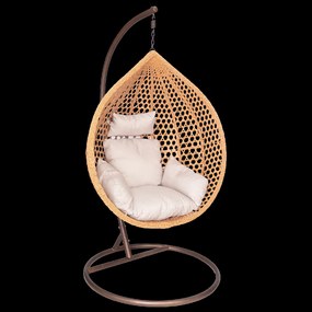 CH PRÍRODNÉ ZÁVESNÉ KRESLO, VANKÚŠ – BEŽOVÁ, RÁM – HNEDÁ 107 x 68 x 120 CM