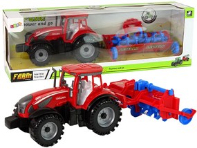 Lean Toys Červený traktor s pluhom na trecím pohonom