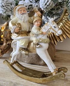 Zlatá vianočná dekorácia socha Santa na hojdacom koni - 21*8*21 cm