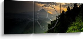 Obraz - zelená horská krajina (s hodinami) (90x30 cm)