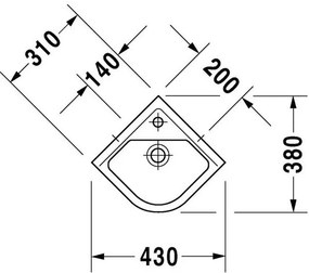 DURAVIT Starck 3 rohové závesné umývadielko s otvorom, s prepadom, 430 mm x 380 mm, 0752440000