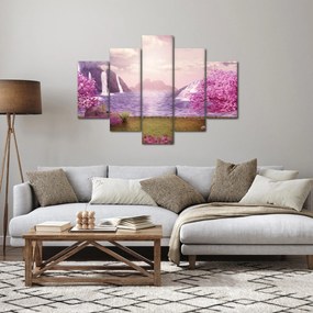Obraz ružových stromov s jazerom (150x105 cm)