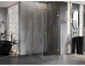 Mexen Lunar-B, pravostranný výklopný sprchový kút 90 x 90 cm, 8mm číre sklo, zlatý kartáčovaný - 832-090-090-55-00-P