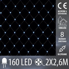 Vianočná led svetelná sieť vonkajšia na spájanie + programator - 160led - 2x2,6 m studená biela