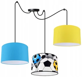 Detské závesné svietidlo Soccer Spider, 3x textilné tienidlo so vzorom (mix 6 farieb), (výber z 2 farieb konštrukcie)