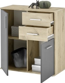 Skrinka s 2 zásuvkami Bacalar, dub viking/sivá