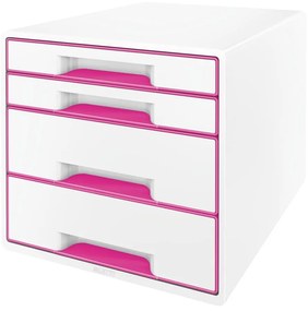 Bielo-ružový zásuvkový box Leitz WOW CUBE, 4 zásuvky