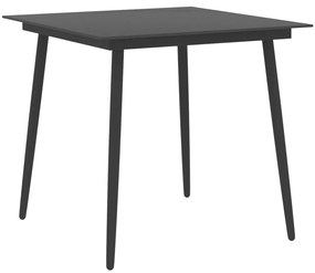 Záhradný jedálenský stôl čierny 80x80x74 cm oceľ a sklo