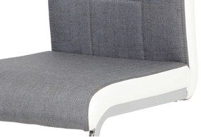Jedálenská stolička RIVONA — chróm, sivá látka/biela koženka
