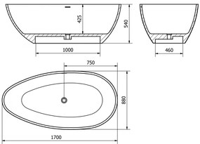 Mexen Imola, voľne stojaca vaňa z konglomerátu 170 x 88 cm, biela matná, 57281708500