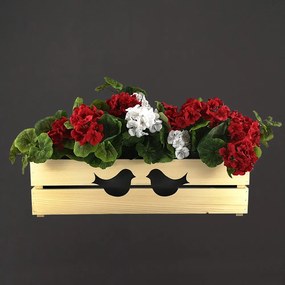 AMADEA Drevený obal na kvetináč s vtáčikmi, 62x21,5x17cm, český výrobok