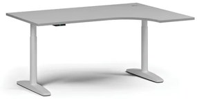 Výškovo nastaviteľný stôl OBOL, elektrický, 675-1325 mm, rohový pravý, doska 1600x1200 mm, biela zaoblená podnož, sivá