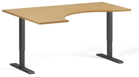 Ergonomický výškovo nastaviteľný stôl, 160x120 cm, 1 motor, L/P, čierna podnož, buk