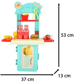 KIK Dětská kuchyňka v kufříku fast food hamburgerová sada zmrzlina hranolky 55cm