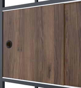 Regál na šanóny s uzamykateľnou skrinkou, kancelársky, otvorené police, kovový antracitový/orech, 800x2200x400 mm: ARIEL Eco Design
