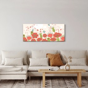 Obraz - Vtáčiky na rozkvitnutej lúke (120x50 cm)
