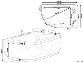 Vírivá rohová vaňa s LED osvetlením pravostranná 160 x 113 cm čierna PARADISO Beliani