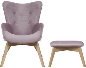 Zamatové kreslo s podnožkou v levanduľovej farbe Niko – Ropez