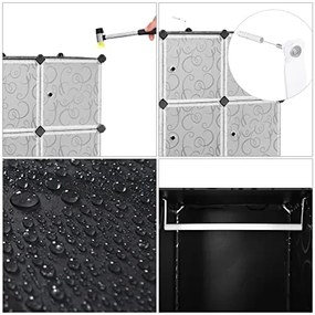 Šatníková skriňa, plastová, s boxami, čierna, 178x143x36cm