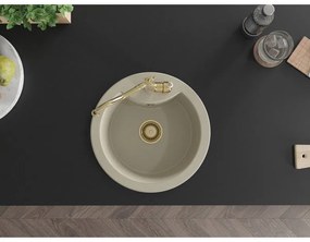Mexen Diego, granitový drez 488x488x167 mm, 1-komorový a drezová batéria Carla, béžová, 6512-69-670700-50