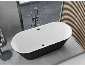 Mexen Yara, voľne stojaca ryhovaná vaňa 170 x 75 cm, biela-čierna, čierny matný prepad, 52861707575-70