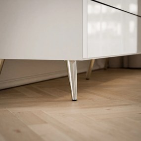 KOMODA NESSIE 3 SO ŠUPLÍKMI BIELY LESK + STRIEBORNÁ 140 cm