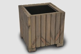 Štvorcový drevený truhlík s plastovou vložkou - sivý, 25x25x25