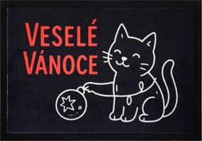 Rohožka Veselé Vianoce s mačkou 40x60 cm, 40x60, čierna, Mercury Flooring